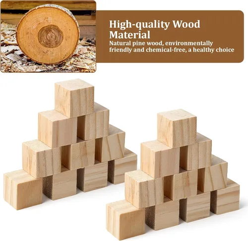 Vista 3 de 100 cubos de madera de 1 pulgada, bloques de madera sin terminar, cubos de madera sin terminar, bloques de madera, cubo cuadrado natural en blanco