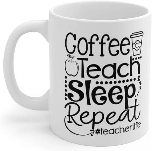 Vista 7 de Teacher Gift, Coffee Teach Sleep Repeat Coffee Mug, Teacher Life, Gift for Teachers, Teacher Appreciation (15 oz All White)