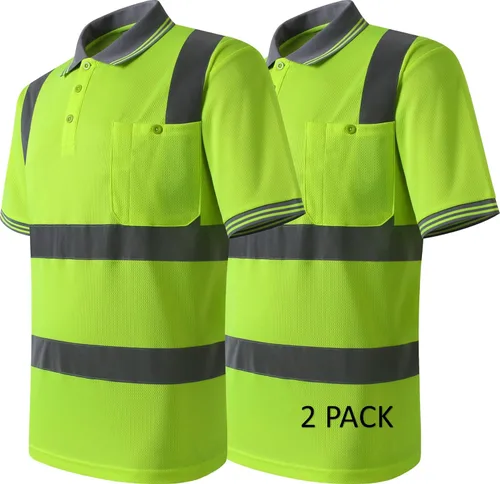 Vista 4 de Paquete de 2 polos de seguridad naranja con reflejo retro, camisa de manga corta para trabajos de construcción de alta visibilidad, ANSI/ISEA