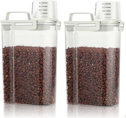 TBMax Recipientes de almacenamiento de alimentos para perros y gatos pequeños, paquete de 2, contenedor de comida para mascotas con boquilla y taza