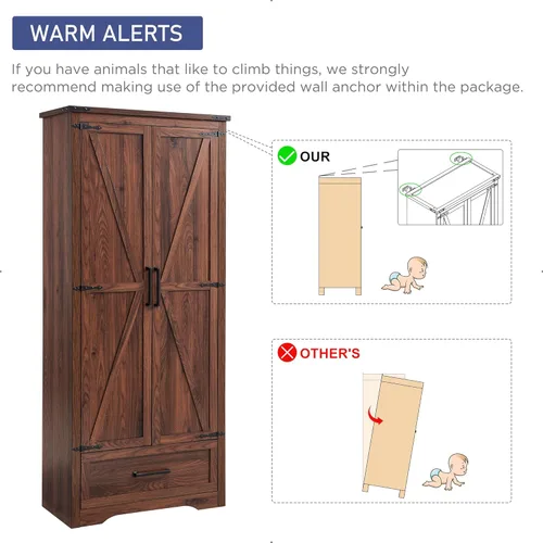 Vista 33 de Armario estilo casa de campo para despensa de cocina, muebles de madera de 72 pulgadas de alto con estantes ajustables, 2 puertas tipo granero