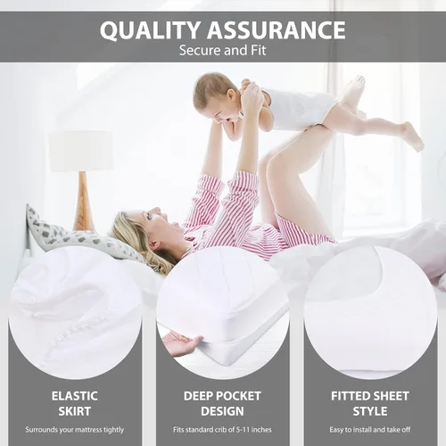 Vista 6 de Ruili Protector de colchón impermeable de viscosa de bambú, paquete de 2 fundas acolchadas y transpirables para colchón de bebé para bebé, colchón