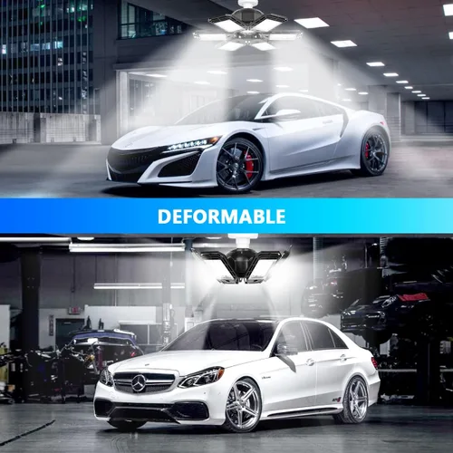 Vista 2 de Paquete de 2 luces LED de garaje de 180 W, deformables, 18000 lúmenes, cerca del techo, E26 E27, iluminación brillante de seis hojas, luz LED ultra