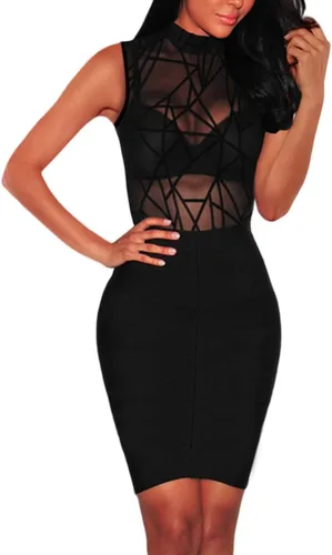 Vista 3 de Lrady - Body de malla transparente con cuello de tortuga body tipo leotardo para mujer