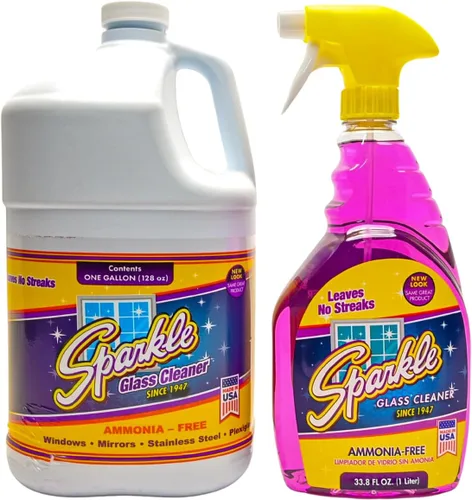 Vista 10 de Sparkle Botella de spray de limpiador de vidrio y botella de repuesto, limpiador de vidrio de fórmula original sin amoníaco, no deja rayas, botella
