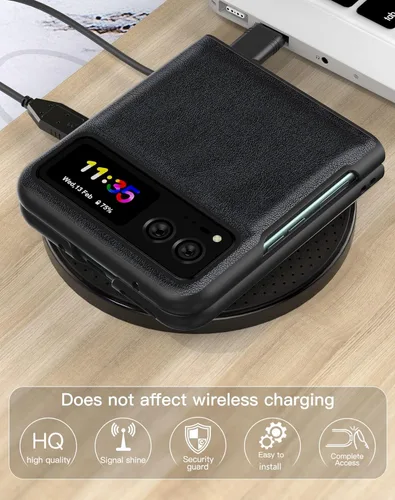 Vista 6 de Cresee Funda para Motorola Razr 2023 - Funda trasera de PU de cuero vegano y parachoques de PC duro para Moto Razr 2023 - Negro