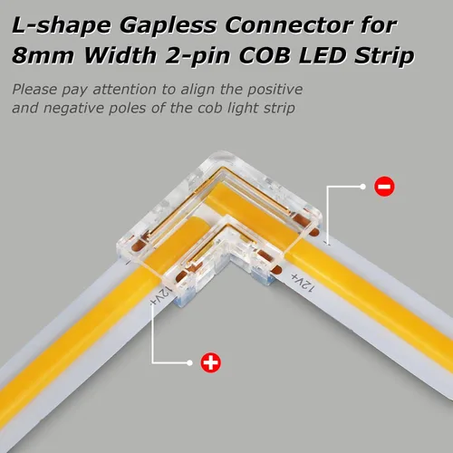Vista 4 de LightingWill Conectores LED de 2 pines de 8mm, 10 unidades de conector en forma de L transparente, sin soldadura, conector de luz de cinta