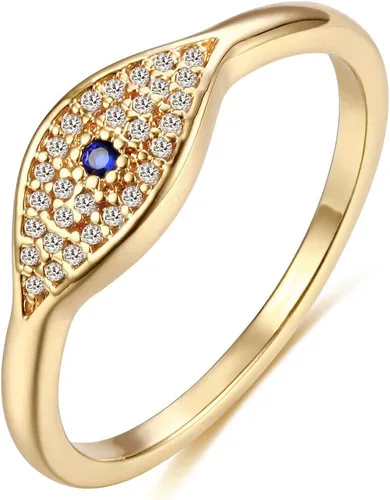 MEVECCO Gold Cubic Zirconia Blue Evil Eye Stacking Ring,14K Gold Plated Dainty Sapphireblue Colored Band Stackable Rings