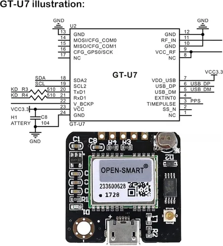 Vista 4 de GT-U7 Módulo GPS Receptor GPS Navegación Satélite Posicionamiento NEO-6M con 6M 51 Microcontrolador STM32 R3 + Antena GPS activa I-P.EX Alta