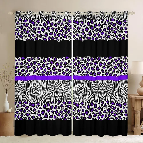 Vista 25 de Feelyou Cortinas opacas con estampado de leopardo de 30% a 50%, cortinas de oscurecimiento con estampado de guepardo para dormitorio, para niños