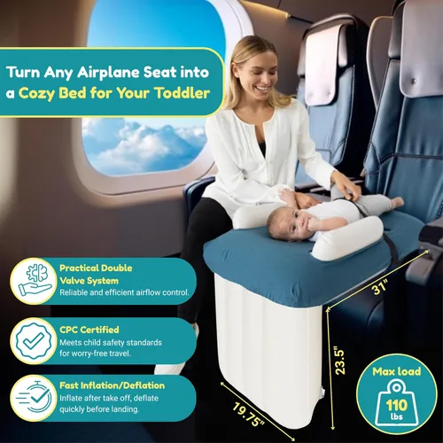 Vista 2 de Cama inflable de viaje para niños pequeños con funda Extensor de asiento de avión para niños, colchón de aire de viaje para bebé, esenciales