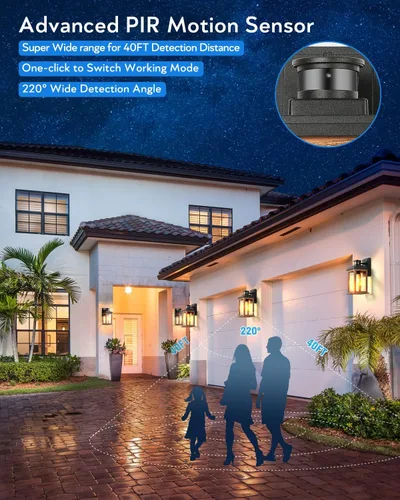 Vista 4 de VIANIS Luces para exteriores con sensor de movimiento, iluminación de anochecer a amanecer para casa, luces de grano de madera para garaje, farol