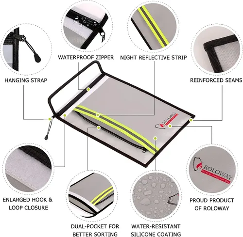 Vista 4 de ROLOWAY Bolsa grande ignífuga para documentos con 2 bolsillos y bolsa de dinero ignífuga (paquete de 4)