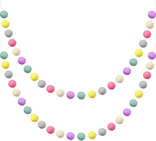 Vista 14 de WILLBOND 3 Piezas Guirnalda de Bolas de Fieltro de Lana Arcoíris Coloridos Pompones de 6.5 pies de Largo, 24 Bolas para Pascua, Mardi Gras, Aula