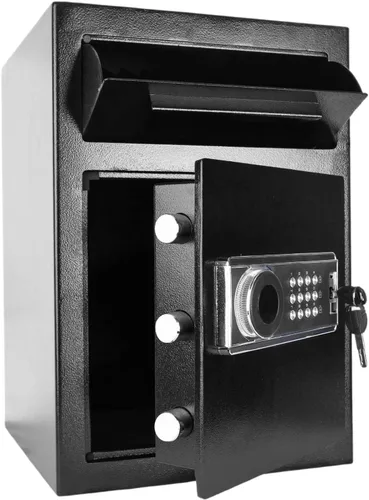 Caja fuerte de seguridad para negocios de 2.5 cachorros con teclado digital, caja fuerte con ranura de caída con caja de carga frontal para dinero y