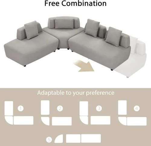 Vista 112 de Sofá modular en forma de L de 100.7 pulgadas con otomana extraíble, modernos sofás de 3 plazas con dos reposabrazos y patas de metal, cómoda tela
