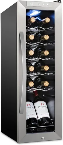 Vista 10 de Schmecke - Refrigerador de vino con compresor de 12 botellas con cerradura Gran bodega independiente Refrigerador de vino digital 41f-64f