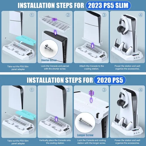 Vista 7 de PS5 PS5 Slim Stand and Cooling Station with Dual Controller Charging Station for PlayStation 5 Console, PS5 Accessories Incl. Controller Charger