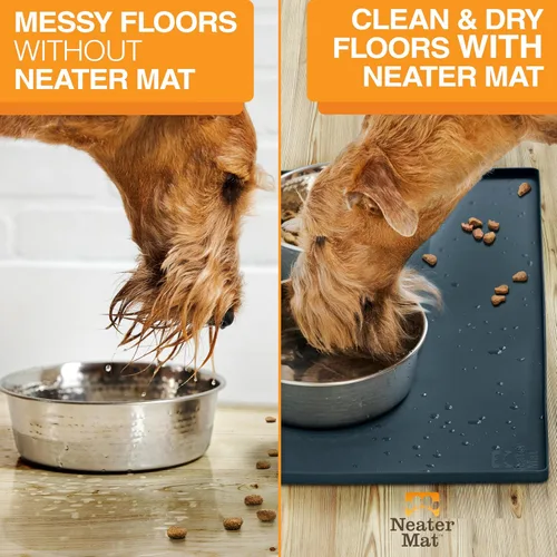 Vista 97 de Neater Pet Brands Neater Mat Tapete de comida para gatos y perros, mantel individual de silicona impermeable y sin BPA con borde elevado para debajo