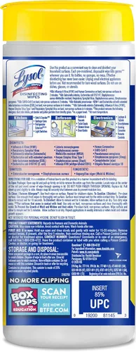Vista 2 de Toallitas desinfectantes de Lysol, para desinfectar, desodorizar y limpiar, Flor de limón y lima, 35
