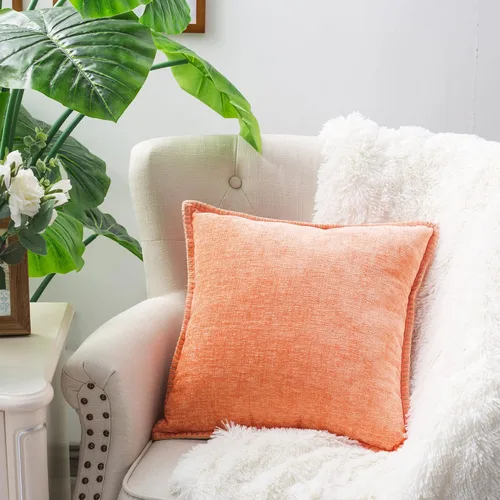 Vista 3 de CaliTime Juego de 2 fundas de almohada de felpilla suave teñidas de algodón con bordes cosidos de hilo de algodón para sofá, decoración de casa