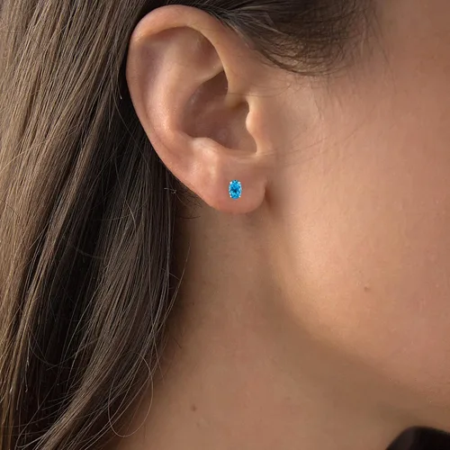 Vista 3 de Solid 925 Sterling Silver Gold Plated 7x5mm Oval Genuine Birthstone Stud Earrings For Women Natural or Created Hypoallergenic Gemstone Stud Earrings