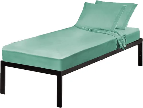 Vista 6 de Gilbins Juego de sábanas de algodón extra largas de 4 piezas para dormitorio universitario (azul cielo)