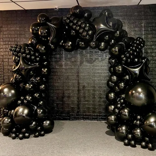 Vista 5 de Globos de Estrella Negra, 12 Piezas Globos de Papel de Aluminio de Estrella de Cuatro Ángulos, 26 Pulgadas y 10 Pulgadas Globo de Película de Negro