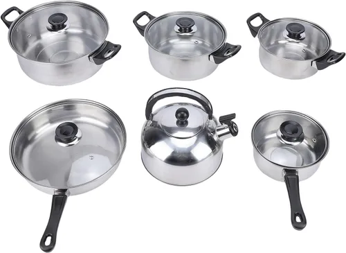 Vista 6 de Tnfeeon Home Kitchen Cookware Sets with Glass Lid Sturdy Noodles Pot Kitchen Cooking Pots and Pans for Indoor Boiling Soups Sauce, Cookware Sets
