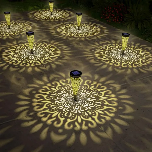 Vista 9 de gardencave Paquete de 6 luces solares decorativas para jardín al aire libre, luces solares de jardín con luz cálida, impermeables, luces solares