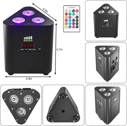 Vista 5 de Luces de escenario recargables RGBW 4 en 1, 3 x 6 W alimentadas por batería, luces LED par de iluminación vertical, luces subterráneas inalámbricas