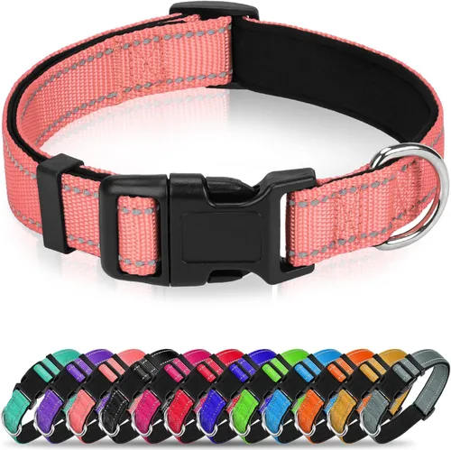 Vista 11 de Collar reflectante para perro, collar de neopreno suave de nailon acolchado para mascotas con hebilla de liberación rápida, diseño sin