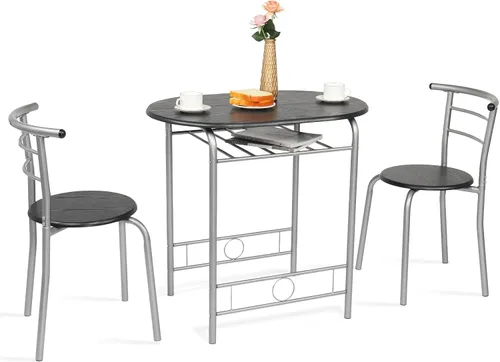 Vista 11 de VINGLI Juego de comedor de 3 piezas, juego de mesa de cocina pequeña para 2, juego de mesa de desayuno, mesa de madera de cocina y 2 sillas