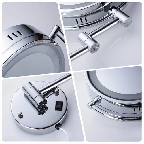 Vista 8 de Espejo de maquillaje Cavoli, para baño con luz LED, soporte de pared, Cromado