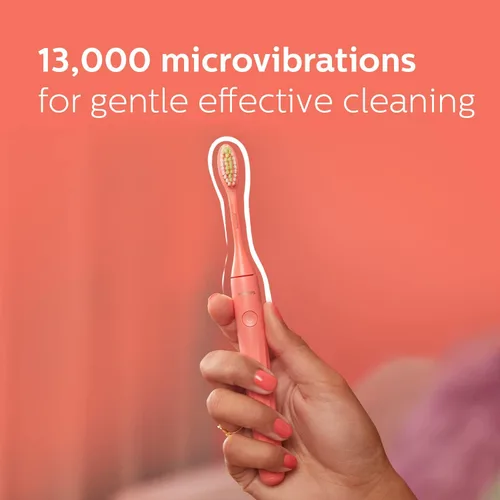 Vista 2 de Philips One de Sonicare HY1100/51 - Cepillo eléctrico con micro vibraciones, cerdas suaves que pulen y blanquean suavemente los dientes, vida útil