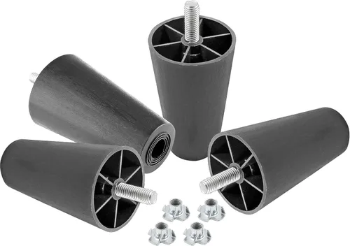 Vista 3 de 4 patas de sofá negras, patas cónicas de muebles de 4 pulgadas, patas de sofá de plástico con pernos de suspensión M8 para sofá, tocador, armario