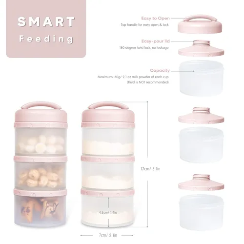 Vista 2 de Dispensador apilable de fórmula Termichy, contenedor portátil de leche en polvo, 2 paquetes, rosa claro