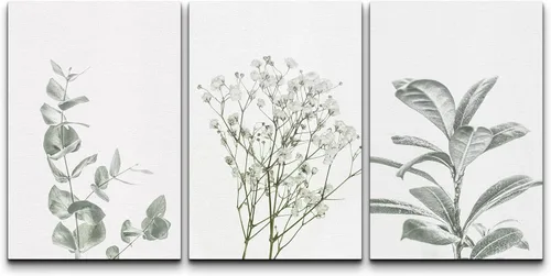 Vista 9 de Lienzo de 3 piezas, arte contemporáneo, decoración de pared moderna, cascada y flores