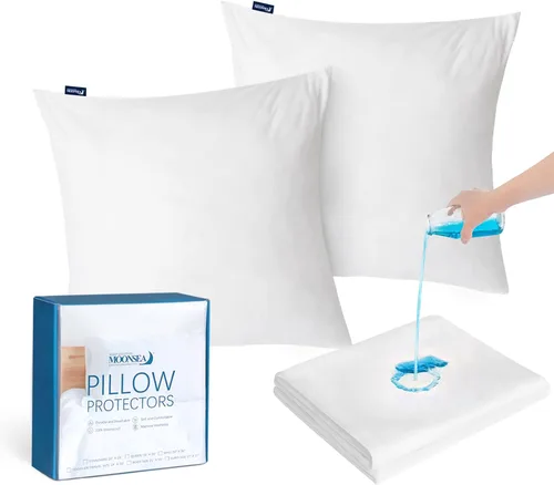 Vista 10 de Moonsea Paquete de 2 protectores de almohada impermeables con cremallera, tamaño estándar de 20 x 26 pulgadas, fundas de almohada, funda