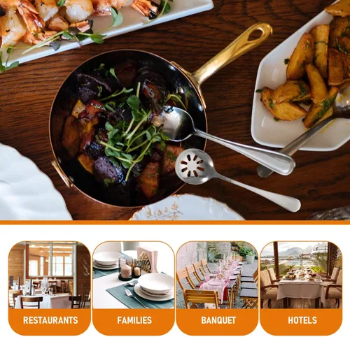 Vista 4 de Luxshiny 2 cucharas de servir, cucharas ranuradas, cucharas perforadas, utensilios de servir de acero inoxidable, cuchara de buffet para bufé, lata