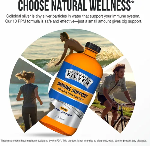 Vista 8 de Sovereign Silver Hidrosol de plata Bio-Active para apoyo inmunológico - Plata coloidal - 10 ppm, 4oz (4.0 fl oz) - Gotero