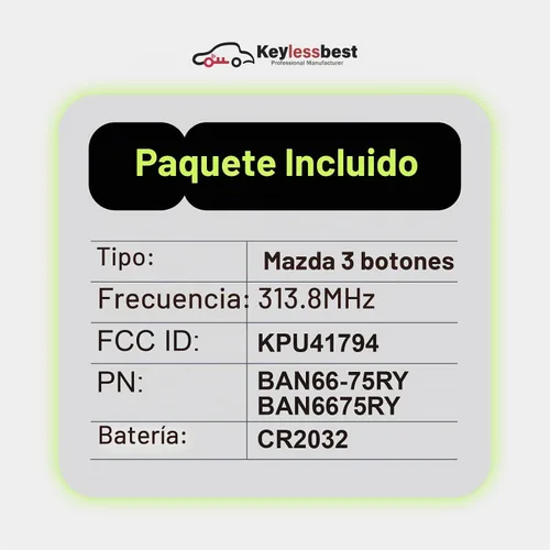 Vista 3 de Repuesto para Mazda 3 Key Fob 2007 2008 2009 Control remoto KPU41794 3 botones 313.8MHz
