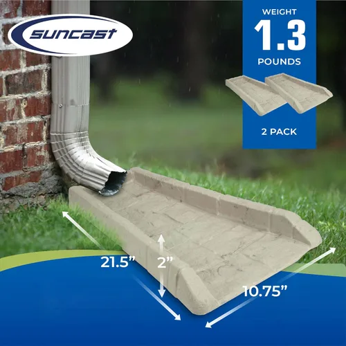 Vista 2 de Suncast Compuesto de poliéster fácil de usar, decorativo para exteriores, canaleta de lluvia Downspout, bloque de salpicaduras para desagües debajo
