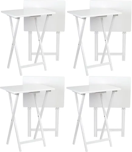 Vista 35 de PJ Wood Mesa rectangular plegable portátil para servir aperitivos, construcción de madera maciza con acabado natural (juego de 4 piezas)
