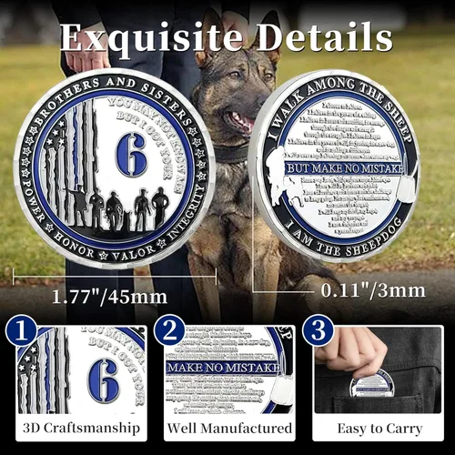 Vista 5 de ASmileIndeep Monedas de desafío policial Policía k9 Moneda de desafío de aplicación de la ley militar delgada línea azul oficial de policía regalo