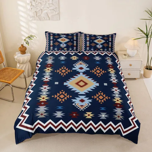 Vista 47 de Juego de ropa de cama bohemio occidental, tamaño Queen, funda de edredón azteca, funda de edredón étnica tribal con flecha, decoración de campo