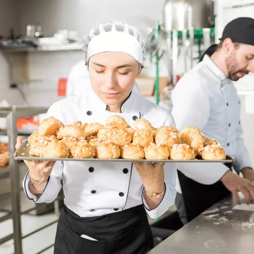 Vista 4 de Paquete de 4 u 8 gorros de chef para cocina, gorra de chef ajustable para servicio de alimentos, redes para el cabello, reutilizables, lavables