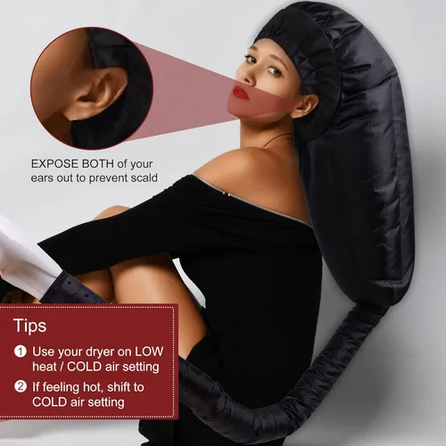 Vista 4 de Accesorio para secador de pelo para mujer: gorra de acondicionamiento profundo ajustable extra grande para cabello rizado natural, uso doméstico
