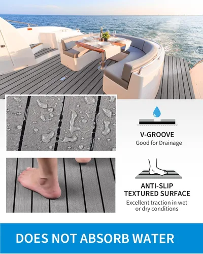 Vista 3 de OCEANBROAD Suelo de espuma EVA para barco con base adhesiva 3M, cubierta marina autoadhesiva de 96''x45.6''/36''/28.8''/16.8'', 48''x16.8'' hoja