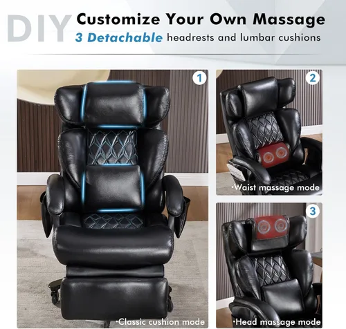 Vista 3 de Big and Tall Ergonomic Office Chair with Footrest, Heavy Duty Massage Executive Desk Chair with Lumbar Support, Adjustable Headrest, High Back Black
